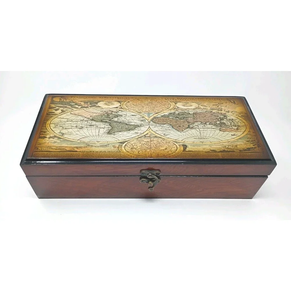 Beautiful Jewelry Multipurpose Box Wood Velvet World Map Keepsake